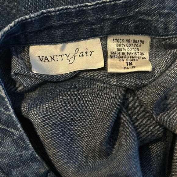 Vanity Fair Vintage Blue Denim Sleeveless Midi Dress Sz 18 Floral Embroidery - Picture 6 of 6